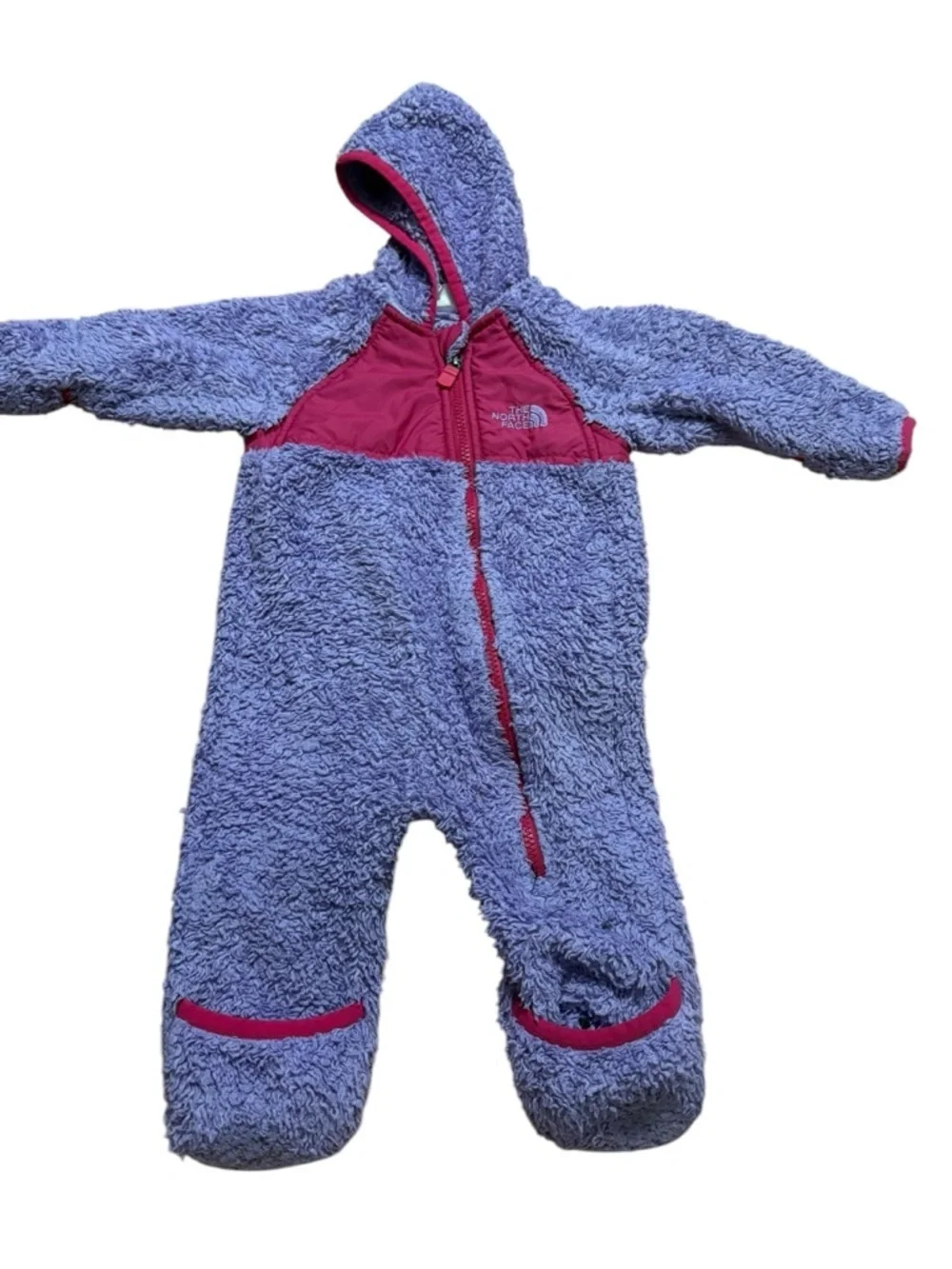 The North Face Baby Hooded One-Piece Fleece - Purple with Pink Accents